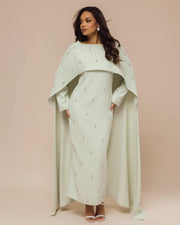 Luxury Pearl & Diamond Maxi Cape Dress