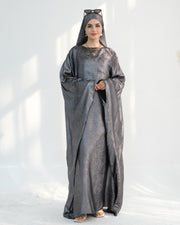 Satin Batwing Dark Gray Butterfly Abaya With Hijab