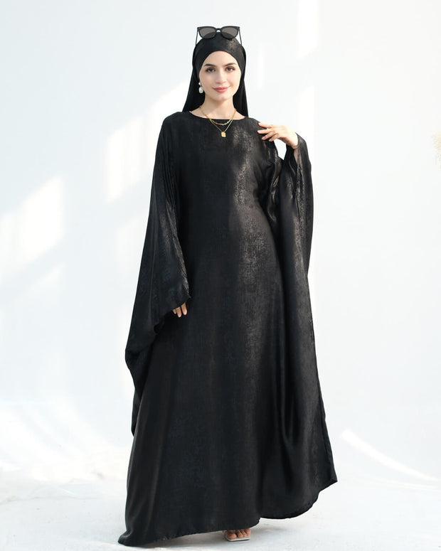 Satin Batwing Black Butterfly Abaya Dress