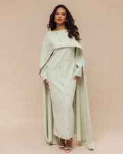 Luxury Pearl & Diamond Maxi Cape Dress
