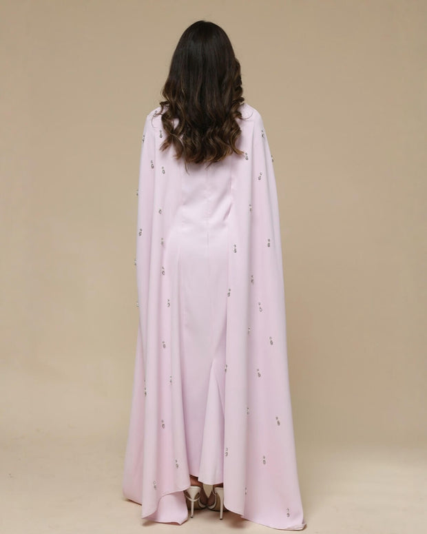 Luxury Pearl & Diamond Maxi Cape Dress