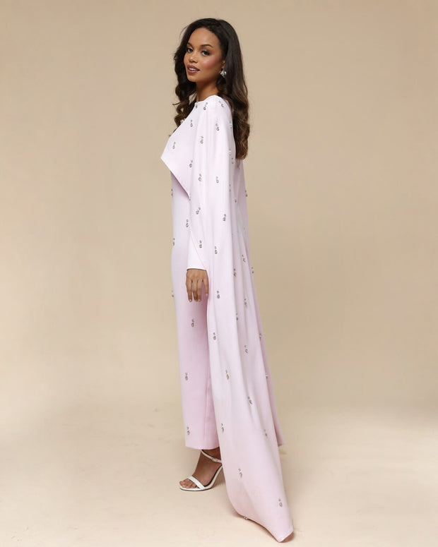 Luxury Pearl & Diamond Maxi Cape Dress