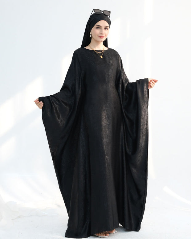 Satin Batwing Black Butterfly Abaya Dress