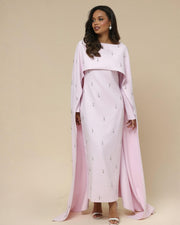 Luxury Pearl & Diamond Maxi Cape Dress