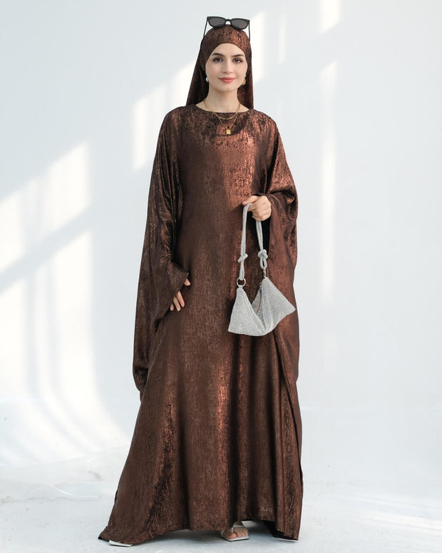 Satin Batwing Black Butterfly Abaya with Hijab