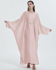 Elegant Satin Maxi Butterfly Abaya Crystal-Embellished Modest Dress