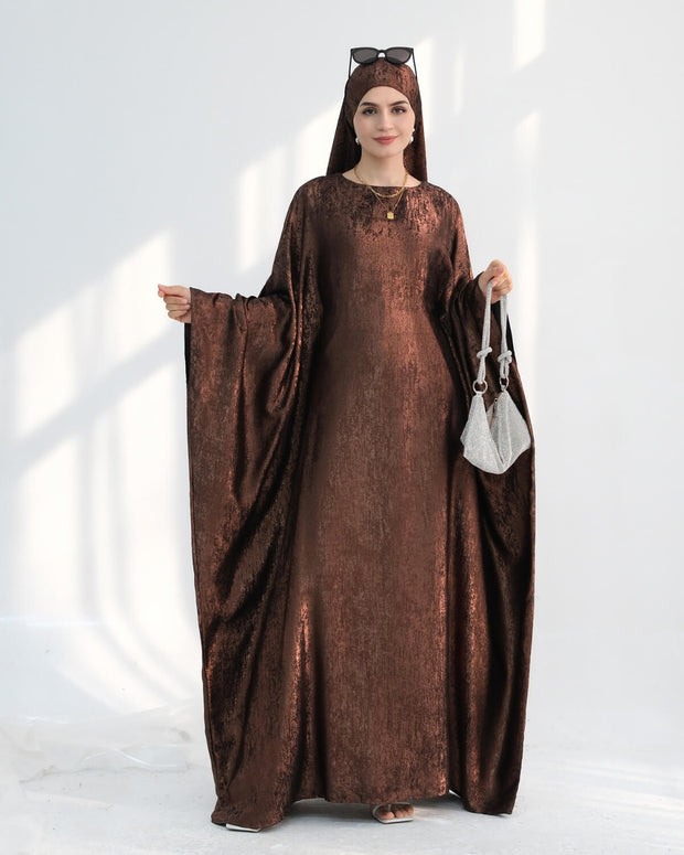 Satin Batwing Black Butterfly Abaya with Hijab