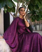Satin Batwing Purple Butterfly Abaya Dress with Hijab
