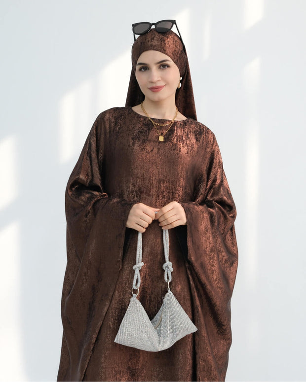 Satin Batwing Black Butterfly Abaya with Hijab