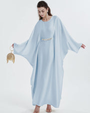 Elegant Satin Maxi Butterfly Abaya Crystal-Embellished Modest Dress