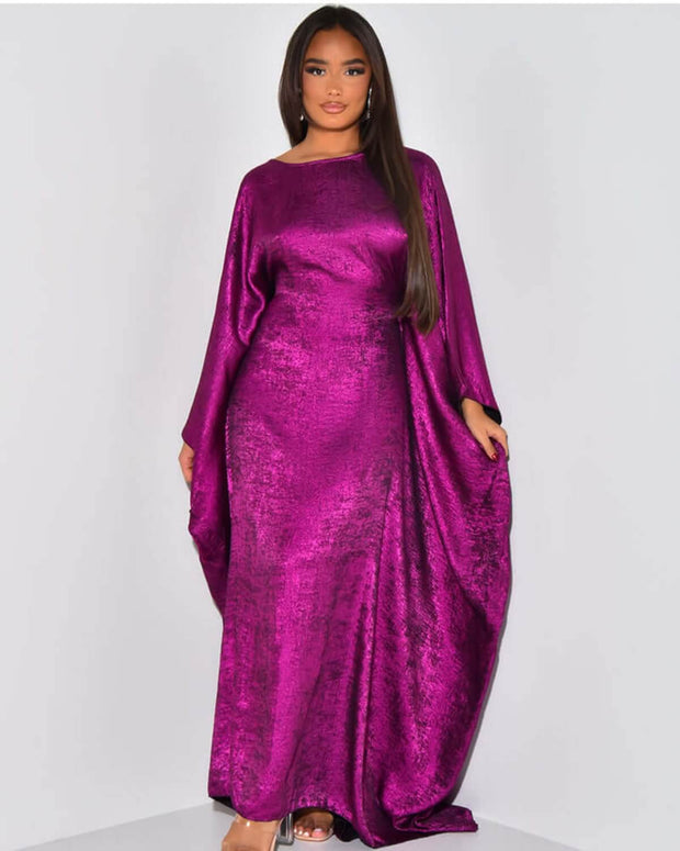 Satin Batwing Purple Butterfly Abaya Dress with Hijab