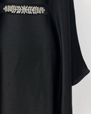 Elegant Satin Maxi Butterfly Abaya Crystal-Embellished Modest Dress