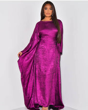 Satin Batwing Purple Butterfly Abaya Dress with Hijab