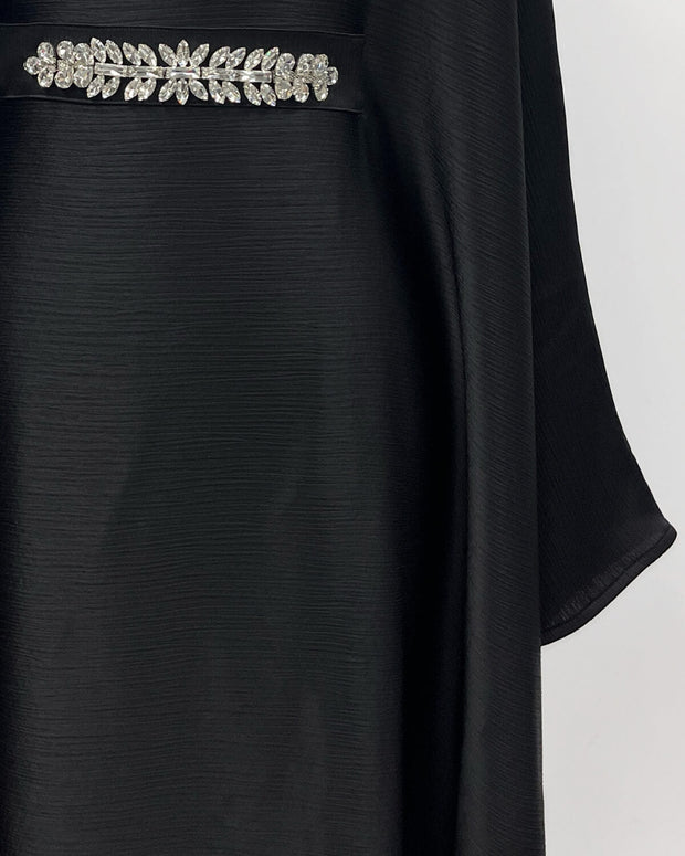 Elegant Satin Maxi Butterfly Abaya Crystal-Embellished Modest Dress