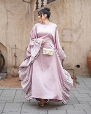 Upgraded Butterfly Abaya Dress with Pleated Floral Ruffle Sleeves
