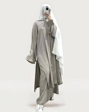 Long Sleeved Pleated Abaya 2-Piece Set