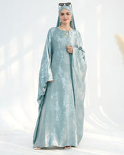 Satin Batwing Light Blue Butterfly Abaya with Hijab