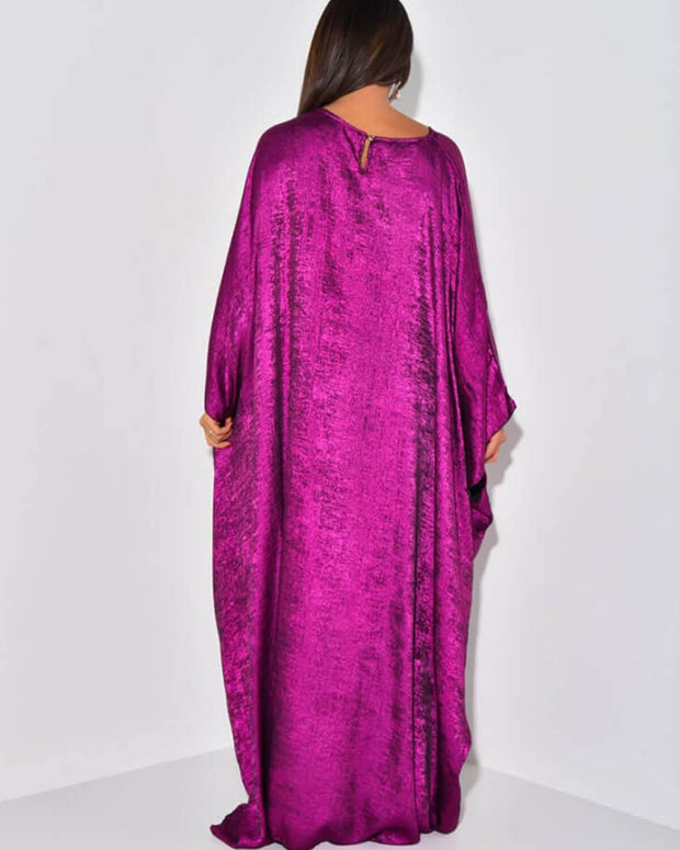 Satin Batwing Purple Butterfly Abaya Dress with Hijab