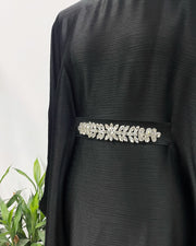 Elegant Satin Maxi Butterfly Abaya Crystal-Embellished Modest Dress