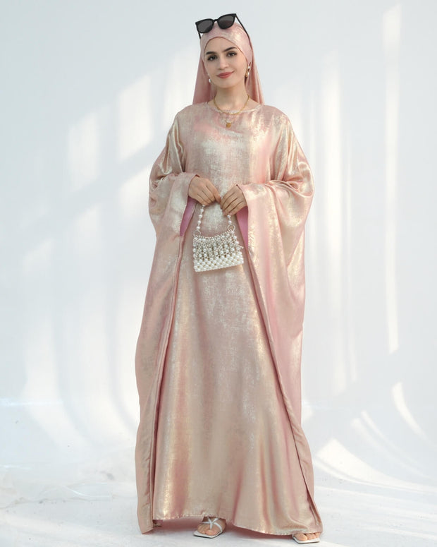 Satin Batwing Pink Butterfly Abaya with Hijab