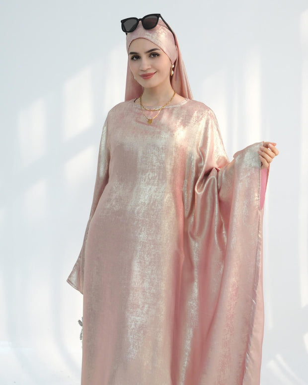 Satin Batwing Pink Butterfly Abaya with Hijab