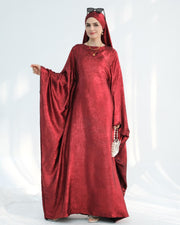 Satin Batwing Red Butterfly Abaya with Hijab