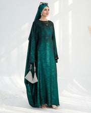 Satin Batwing Dark Green Butterfly Abaya with Hijab