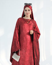 Satin Batwing Red Butterfly Abaya with Hijab