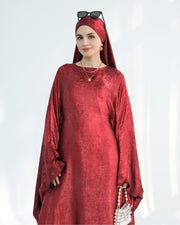 Satin Batwing Red Butterfly Abaya with Hijab