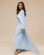 Luxury Pearl & Diamond Maxi Cape Dress