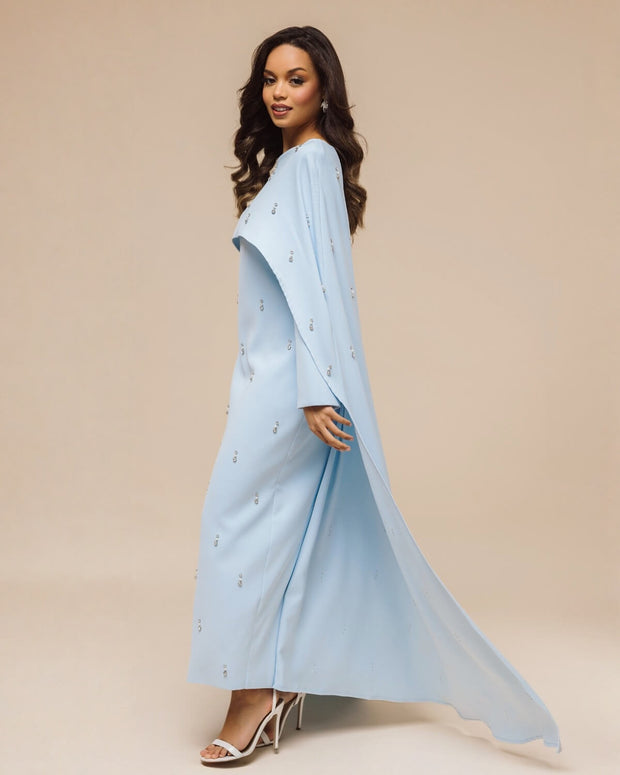 Luxury Pearl & Diamond Maxi Cape Dress