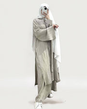 Long Sleeved Pleated Abaya 2-Piece Set