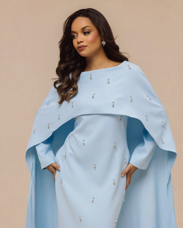 Luxury Pearl & Diamond Maxi Cape Dress