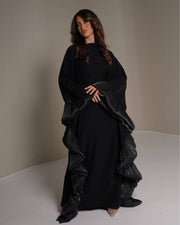 Butterfly Abaya Dress with Pleated Floral Ruffle Sleeves