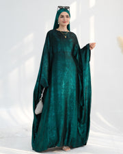 Satin Batwing Dark Green Butterfly Abaya with Hijab