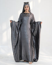Satin Batwing Dark Gray Butterfly Abaya With Hijab