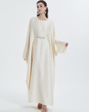Elegant Satin Maxi Butterfly Abaya Crystal-Embellished Modest Dress