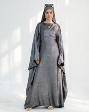 Satin Batwing Dark Gray Butterfly Abaya With Hijab