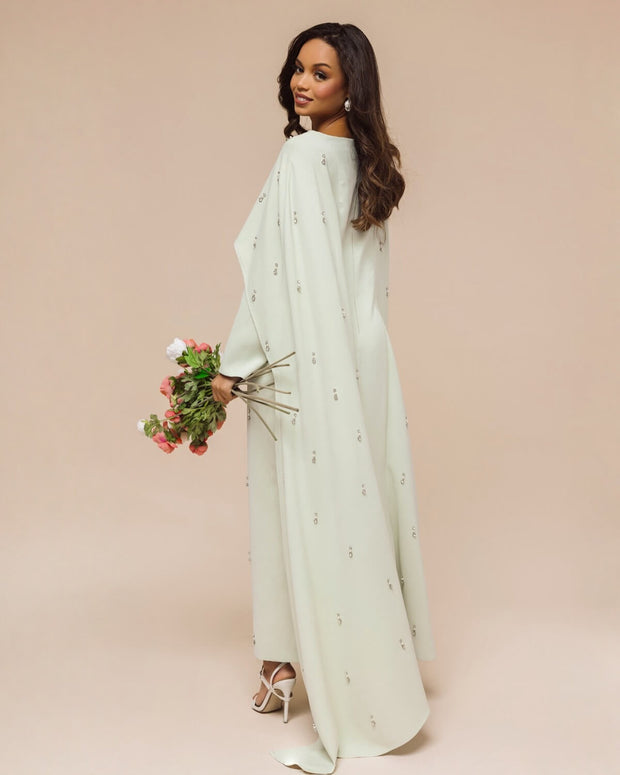 Luxury Pearl & Diamond Maxi Cape Dress