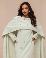 Luxury Pearl & Diamond Maxi Cape Dress