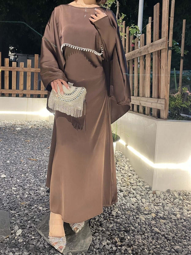 Elegant Satin Cape Abaya 2-Piece Set
