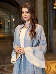 Breathable Soft Abaya Dress 3-Piece Set With Ruffle Sleeve & Stand Collar