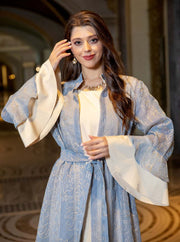 Breathable Soft Abaya Dress 3-Piece Set With Ruffle Sleeve & Stand Collar