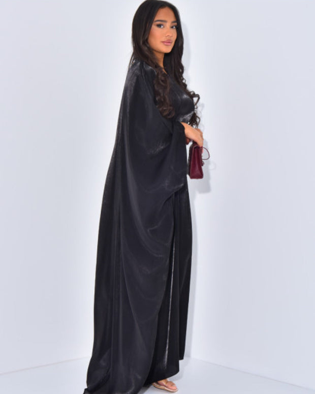 Solid Black Maxi Butterfly Abaya Dress