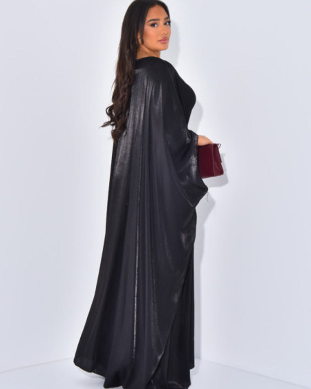 Solid Black Maxi Butterfly Abaya Dress