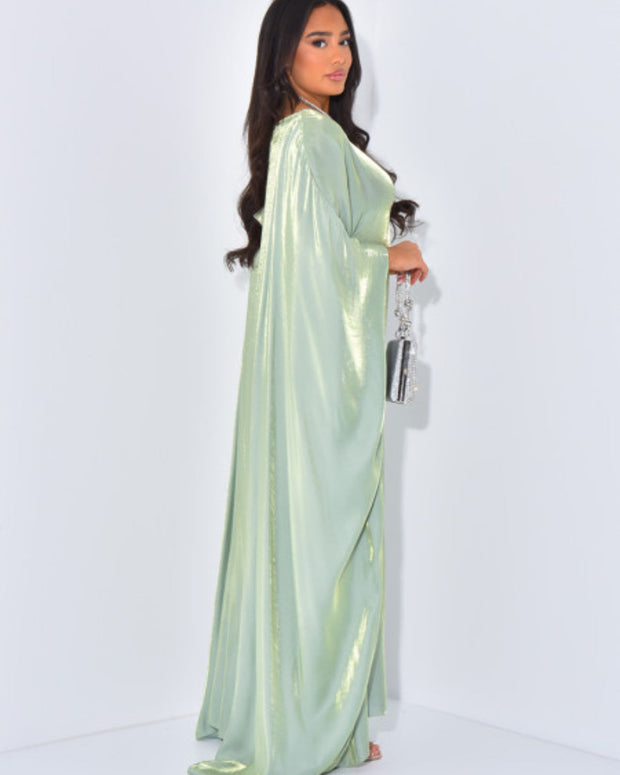 Solid Light Green Maxi Butterfly Abaya Dress