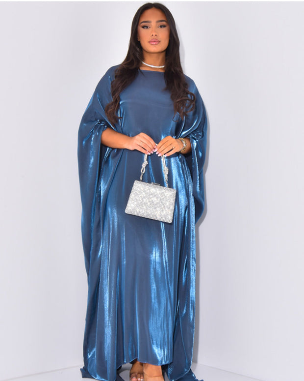 Solid Dark Blue Maxi Butterfly Abaya Dress
