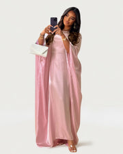 Solid Pink Maxi Butterfly Abaya Dress