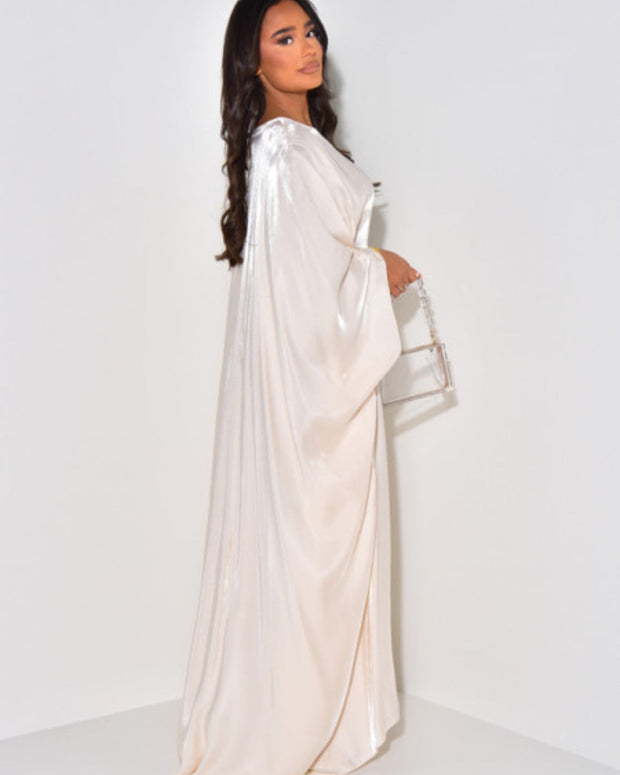 Solid Apricot Maxi Butterfly Abaya Dress