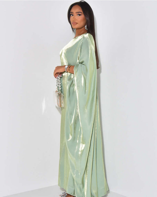 Solid Light Green Maxi Butterfly Abaya Dress